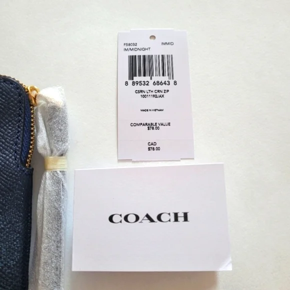 Coach Corner Zip Leather Wristlet Midnight Blue - Picture 4 of 4